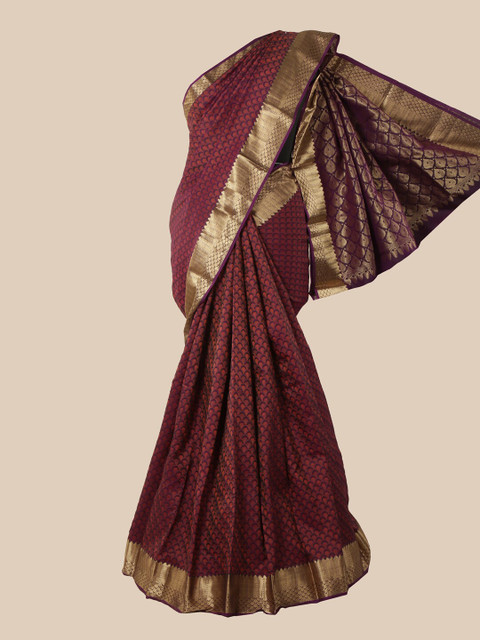 

Pothys Purple & Gold-Toned Zari Pure Silk Kanjeevaram Saree