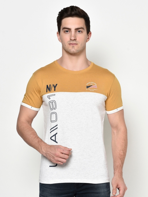 

Octave Men Mustard & White Colourblocked T-shirt