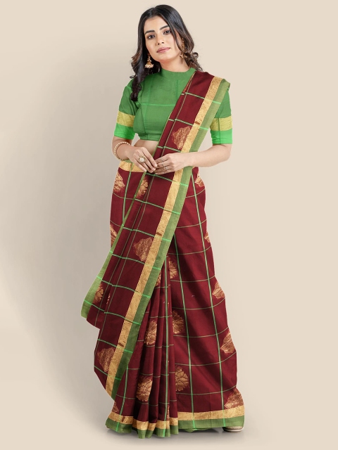 

Kalamandir Maroon & Green Floral Zari Saree