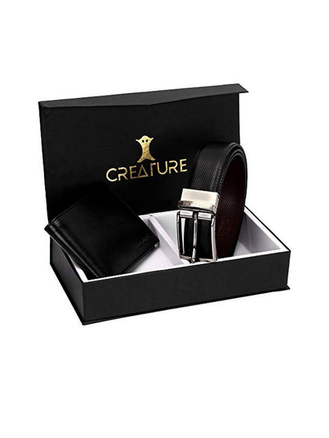 

Creature Men Black & Brown Solid Accessory Gift Set