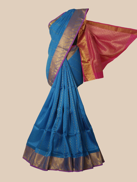 

Pothys Blue & Red Woven Design Zari Pure Silk Kanjeevaram Saree