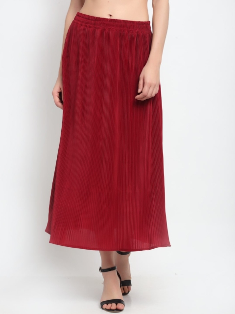 

NEUDIS Women Maroon Solid Accordian Pleat A-Line Maxi Skirt