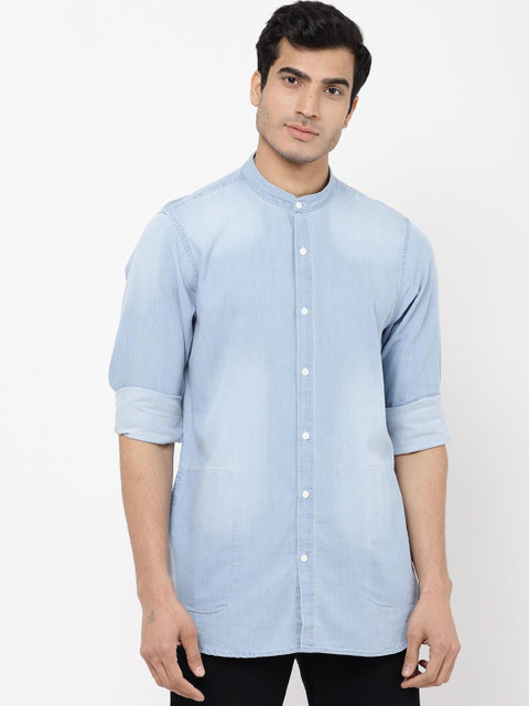 

STROP Men Blue Solid Denim Shirt