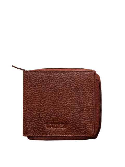 

ABYS Men Brown Textured Leather Zip Around Wallet