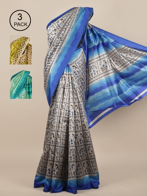 

Pothys Pack Of 3 Multicoloured Ethnic Motifs Jute Silk Saree, Multi