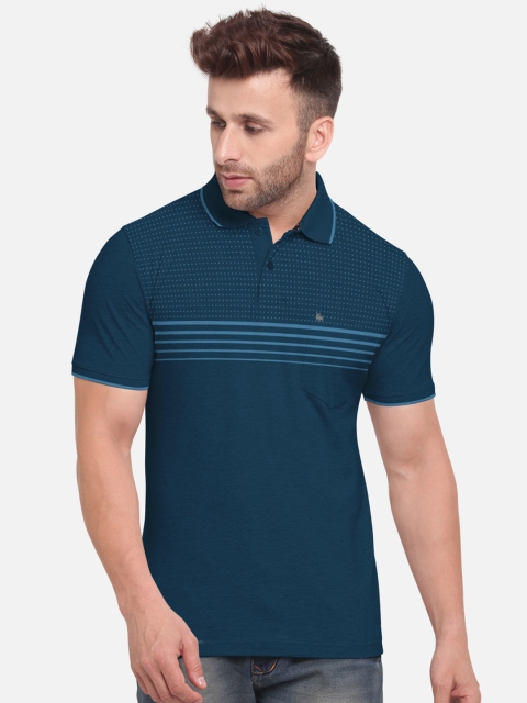 

BULLMER Men Teal Printed Polo Collar T-shirt