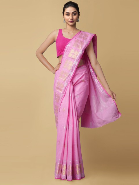 

Unnati Silks Pink Ethnic Motifs Zari Silk Cotton Kota Saree