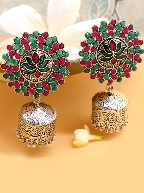 

TEEJH Silver-Toned Contemporary Jhumkas Earrings