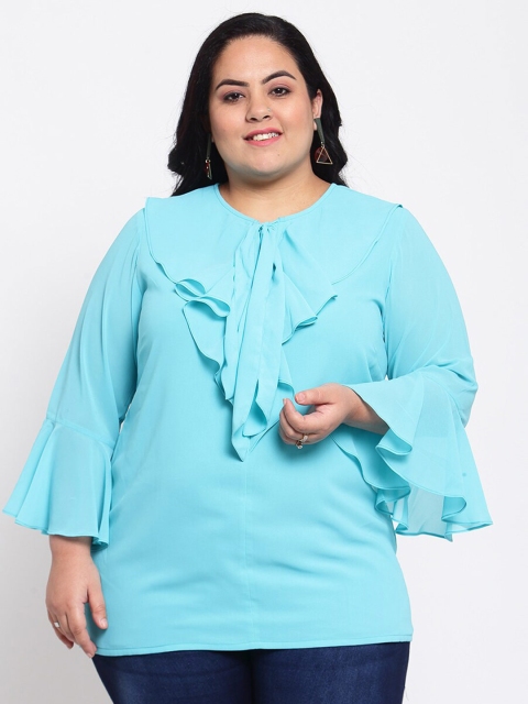 

plusS Women Blue Bell Sleeve Regular Top