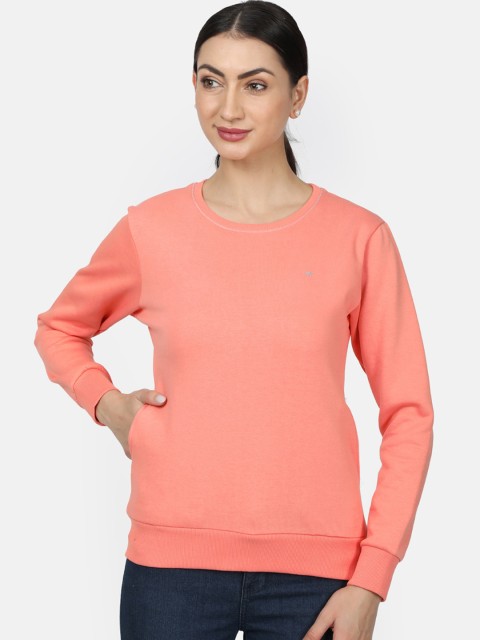 

Monte Carlo Women Peach-Coloured Solid Sweatshirt