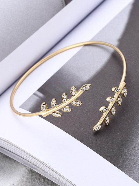 

YoungWildFree Women Gold-Toned & White Brass Cubic Zirconia Gold-Plated Cuff Bracelet