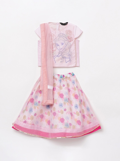 

Melange by Lifestyle Girls Pink & Blue Embellished Ready to Wear Lehenga & Blouse With Dupatta