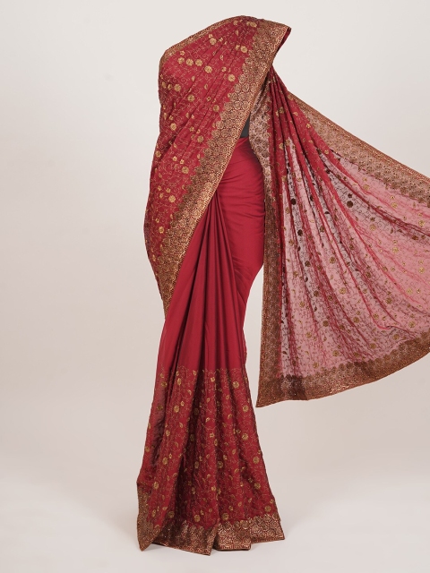

Pothys Maroon & Gold-Toned Floral Art Silk Saree