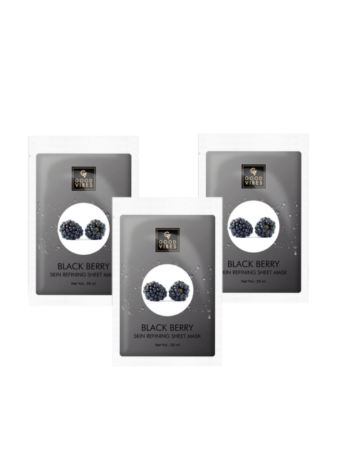 

Good Vibes Pack of 3 Black Berry Skin Refining Sheet Mask, Transparent