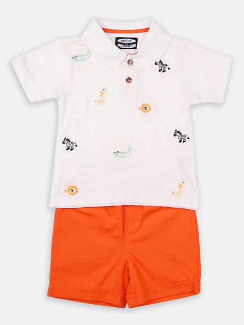 

Nauti Nati Boys Orange & White Printed T-shirt with Shorts