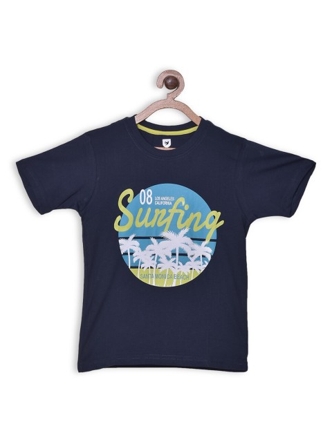 

612 league Boys Navy Blue Printed T-shirt