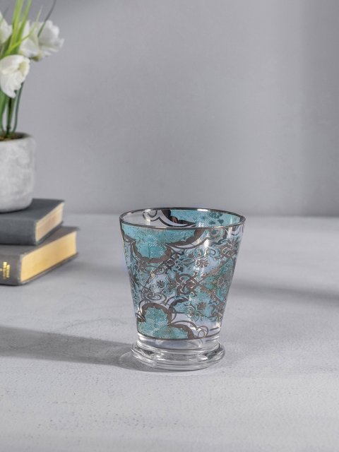 

Pure Home and Living Set Of 6 Blue & Transparent Moroccan Floral Glass Tumbler