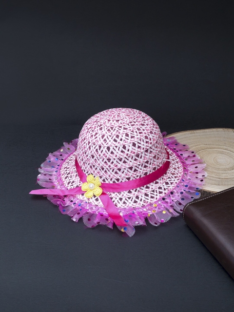 

Golden Peacock Girls Pink & White Woven-Design Sun Hat