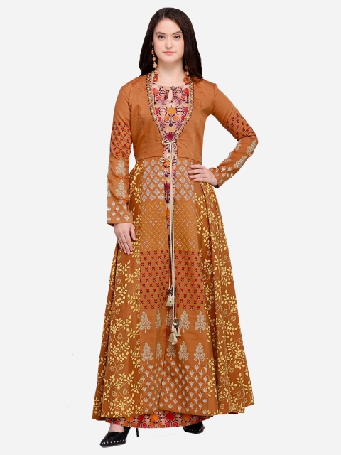 

Stylee LIFESTYLE Coral Orange & Red Embroidered Semi-Stitched Dress Material