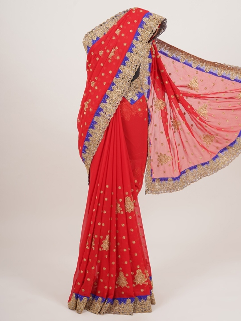 

Pothys Red & Blue Floral Sequinned Heavy Work Saree