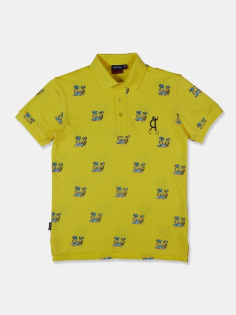

Gini and Jony Boys Lime Green Printed Polo Collar T-shirt