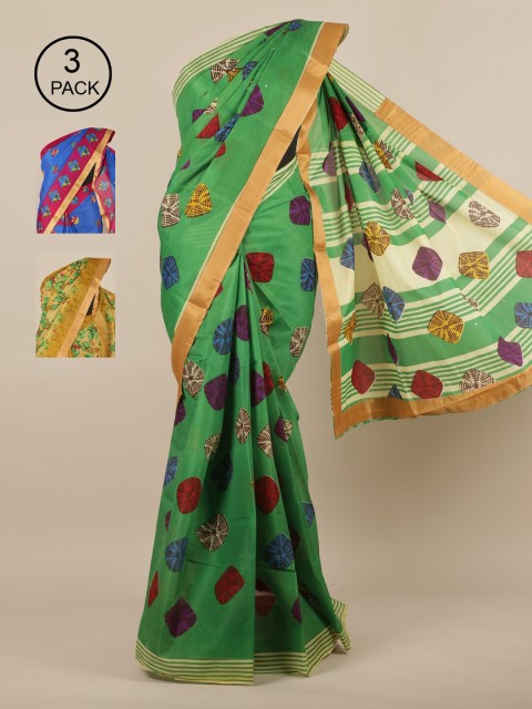

Pothys Green & Blue Pack of 3 Floral Saree