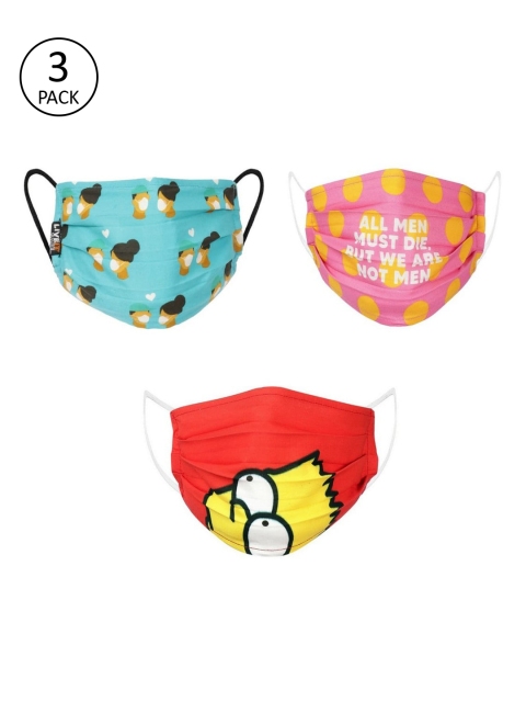 

LIVE IT SAFE Unisex Pack Of 3 Printed 4-Ply Cotton Reusable Masks With Nano Technology, Red