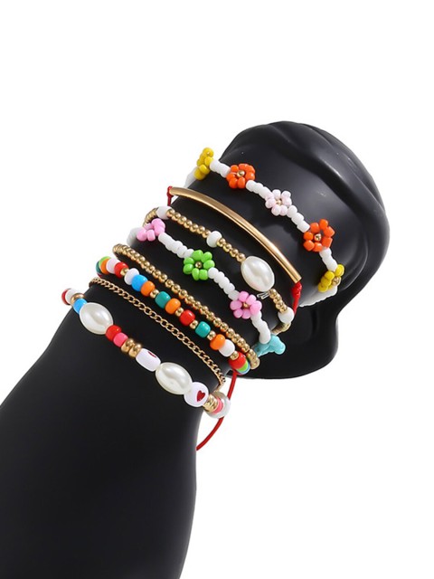 

YoungWildFree Women Set Of 8 Multicoloured & Gold-Plated Wraparound Bracelet, Multi