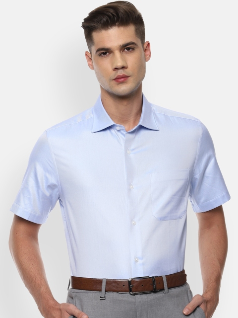 Louis Philippe Men Blue Self Design Cotton Formal Shirt