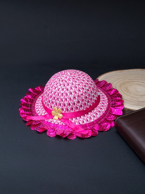 

Golden Peacock Girls Pink Woven-Design Straw Sun Hat