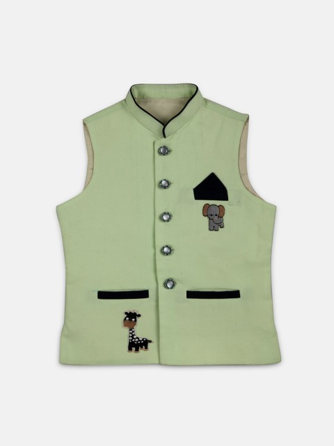 

MAXENCE Boys Green Solid Satin Nehru Jacket