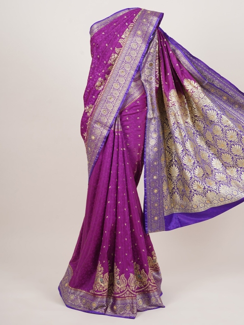 

Pothys Purple & Gold-Toned Woven Design Zari Art Silk Banarasi Saree