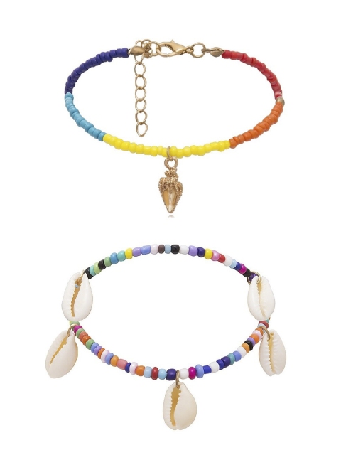 

AQUASTREET Set Of 2 Beaded Tribal Handcrafted Anklets, Blue