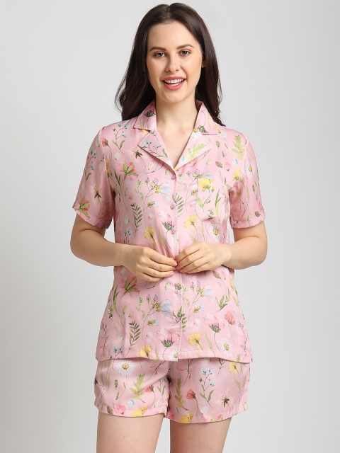 

DRAPE IN VOGUE Women Pink & Yellow Floral Print Shorts Set