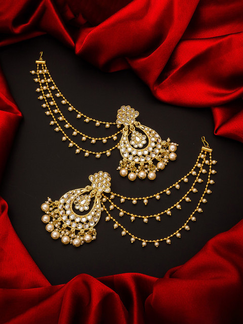 

aadita Women Gold-Toned Oval Chandbalis Earrings with Hair Chain