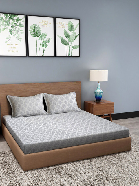 

Trident White & Grey Ethnic Motifs 144 TC Queen Bedsheet with 2 Pillow Covers