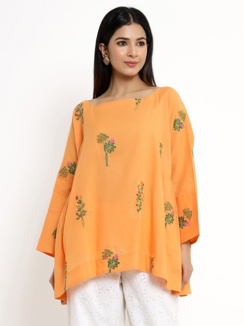 

VRISA Orange Floral A-Line Longline Top