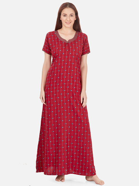 

Sand Dune Printed Alpine A-line Nightrdress, Maroon