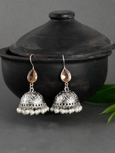 

Silvermerc Designs Silver-Toned Contemporary Jhumkas Earrings