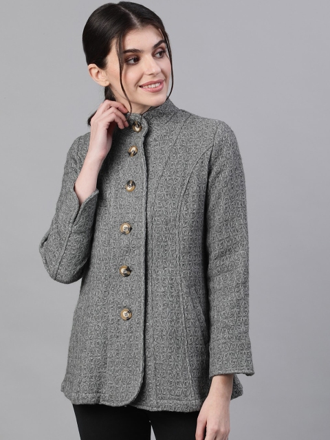 

Ishin Women Grey Lightweight Longline Tailored Jacket with Embroidered