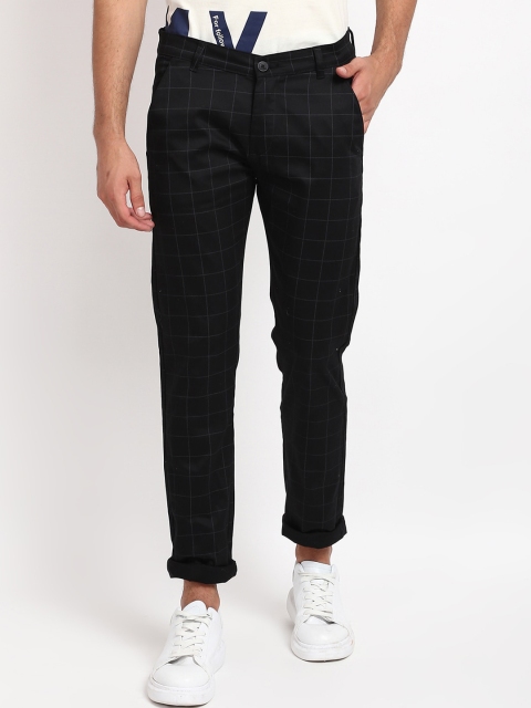 

V2 Value & Variety Men Black Checked Chinos Trousers