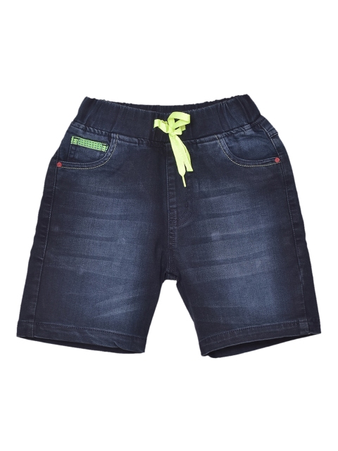 

612 league Boys Navy Blue Washed Mid-Rise Denim Shorts