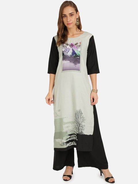 

SAADHVI Women Green Graphic Printed Crepe Kurta