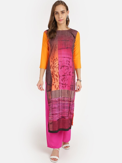 

SAADHVI Women Orange & Pink Printed Crepe Kurta