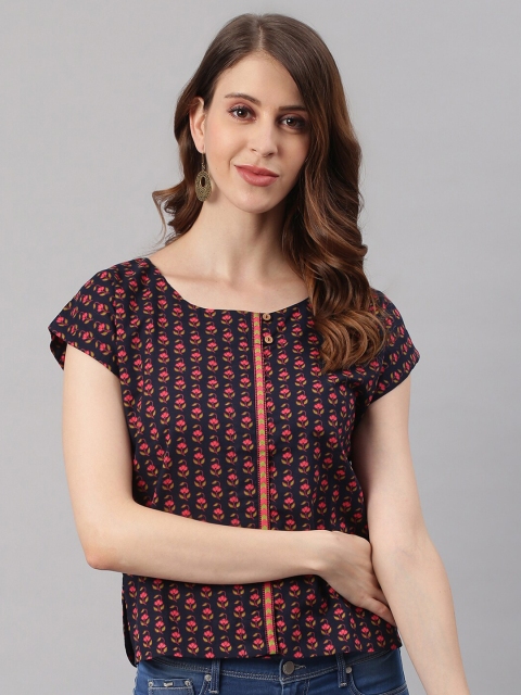 

Janasya Women Black Regular Cotton Top