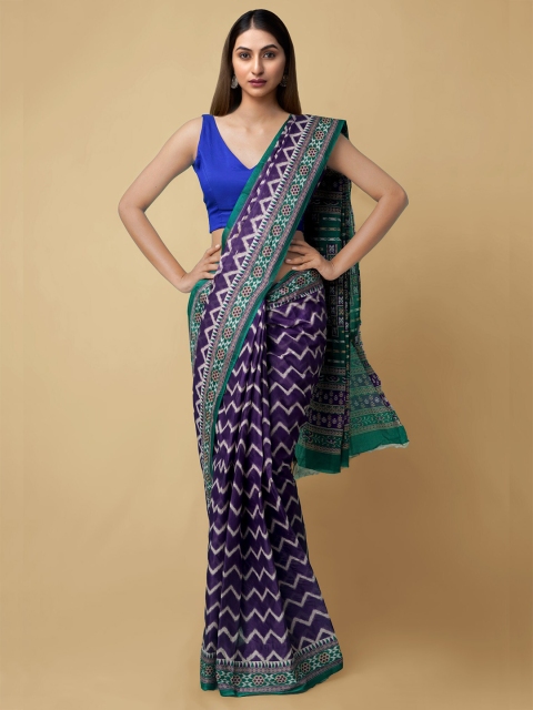 

Unnati Silks Purple & White Pure Cotton Saree
