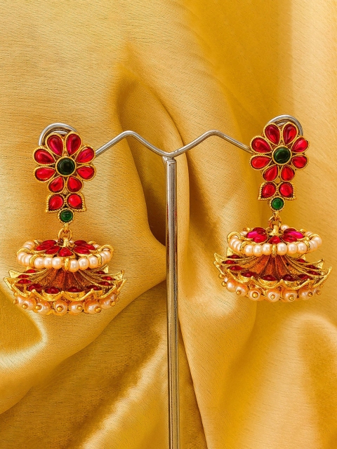 aadita Gold-Toned Classic Jhumkas Earrings