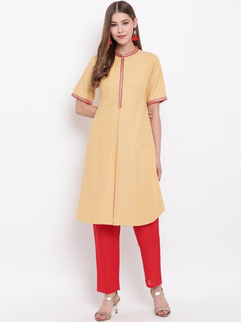 

Shakumbhari Women Mustard Yellow Mirror Work Kurta