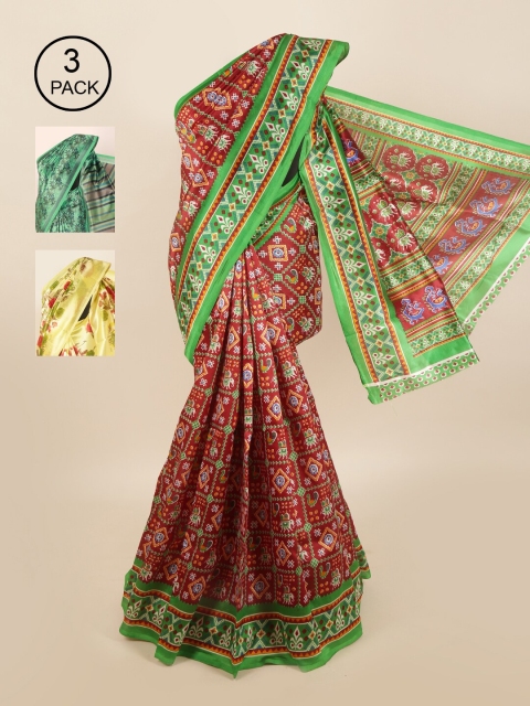 

Pothys Pack of 3 Ethnic Motifs Jute Silk Sarees, Maroon