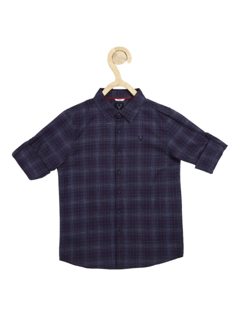 Allen Solly Junior Boys Navy Blue Slim Fit Checked Casual Shirt